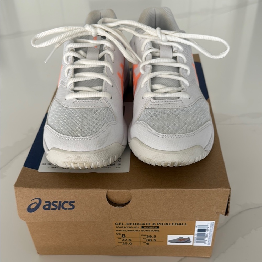 Asics Gel-Dedicate 8 White and Orange Shoes